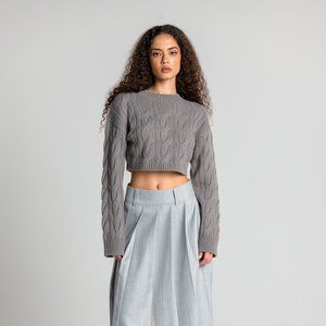 NWT Ahiri Ava Grey Cable Knit Wool Cashmere Blend Sweater Women's X-Small XS